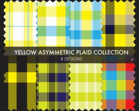 Yellow Asymmetric Plaid Seamless Pattern Collection Stock Illustration