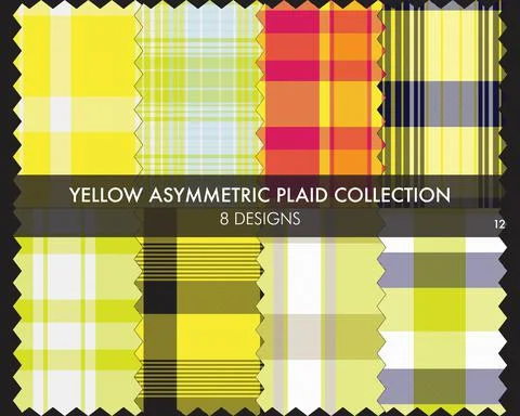 Yellow Asymmetric Plaid Seamless Pattern Collection Stock Illustration