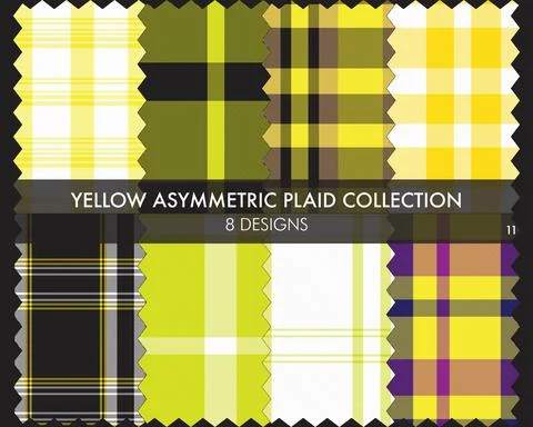 Yellow Asymmetric Plaid Seamless Pattern Collection Stock Illustration