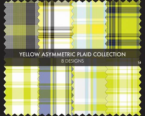 Yellow Asymmetric Plaid Seamless Pattern Collection Stock Illustration