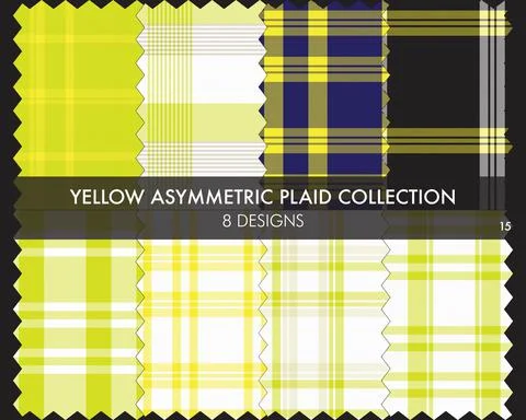 Yellow Asymmetric Plaid Seamless Pattern Collection Stock Illustration