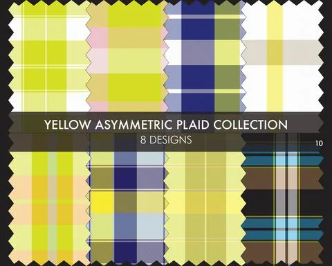 Yellow Asymmetric Plaid Seamless Pattern Collection Stock Illustration