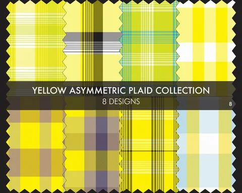 Yellow Asymmetric Plaid Seamless Pattern Collection Stock Illustration