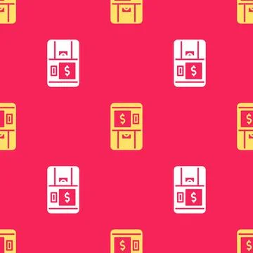 Yellow ATM - Automated teller machine and money icon isolated seamless pattern Stockillustratie