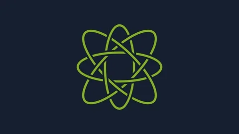 Yellow Atom icon isolated on blue background. Symbol of science, education Stock Footage 232068675