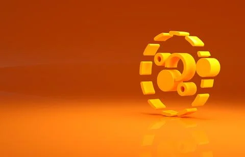 Yellow Atom icon isolated on orange background. Symbol of science, education Stock Illustration