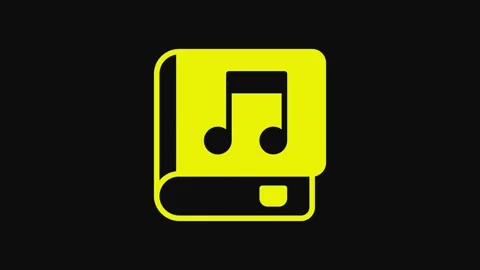 Yellow Audio book icon isolated on black background. Musical note with book Stock Footage 233071477