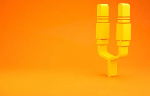 Yellow Audio jack icon isolated on orange background. Audio cable for connect Illustrazione stock