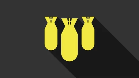 Yellow Aviation bombs icon isolated on grey background. Rocket bomb flies down Vídeos de archivo 147693259