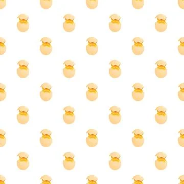 Yellow baby chick hatching from egg seamless pattern Stock Illustration
