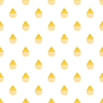 Yellow baby chick hatching from egg seamless pattern 스톡 일러스트