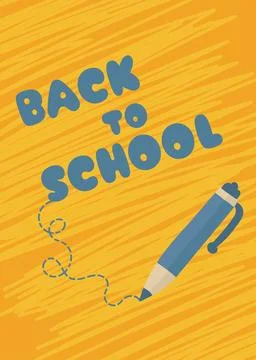 Yellow back to school poster with pen and copy space Stock Illustration