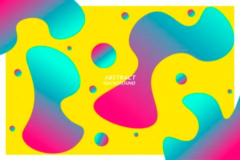 A yellow background with abstract figures with violet and light blue gradients Stock Illustration
