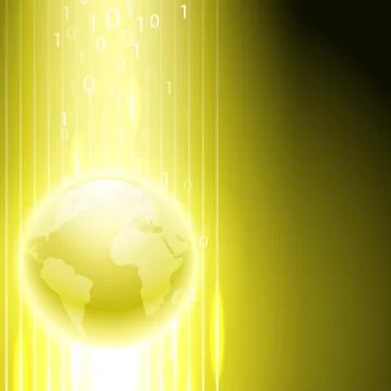 Yellow background with binary code to the globe. Illustration