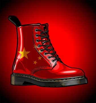 Yellow background chinese flag pattern boots Stock Illustration