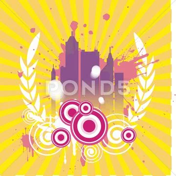 Yellow background city pattern Stock Illustration