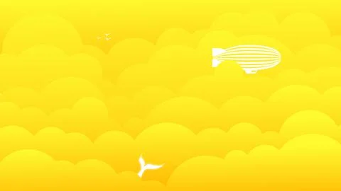 Yellow background with clouds and rocket silhouette vector illustration. Stock Illustration