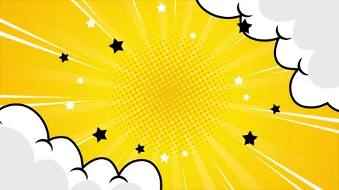 Yellow background with comic style dynamic rays and stars seamless 4k video Stock Footage 293039061