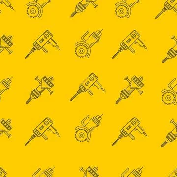 Yellow background for construction tools Seamless pattern with black outli... Stock Photos