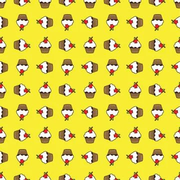 Yellow background cupcake seamless pattern Stock Illustration