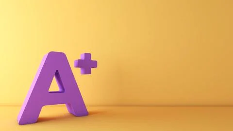 On a yellow background, an A+ ,evaluation of performance, inspiration, and .. Stock Illustration