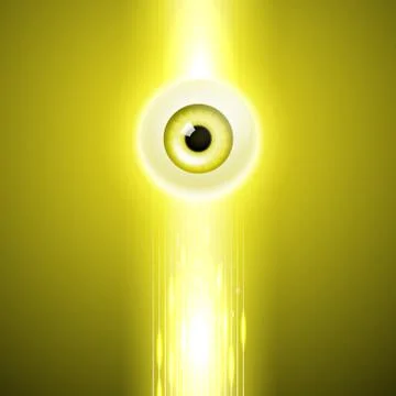 Yellow background with eye and binary code. 스톡 일러스트