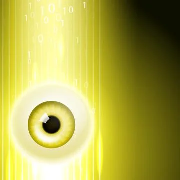 Yellow background with eye and binary code. Stock Illustration