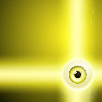 Yellow background with eye and binary code. 스톡 일러스트