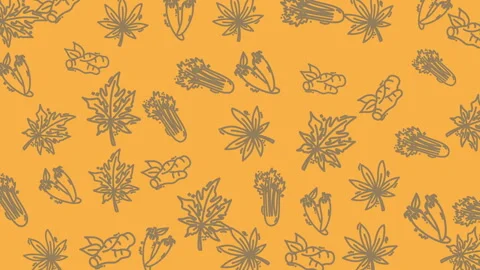 Yellow background featuring weed celery and ginger photos. Ideal for health, wel Stock Footage 325399174