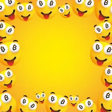 Yellow Background Frame with Smiling Happy Emoji, Bitcoin Symbols in the Po.. Stock Illustration