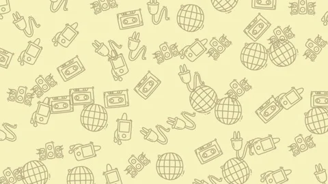 This yellow background has a pattern of music related icons drawn onto it. Stock Footage 318996479