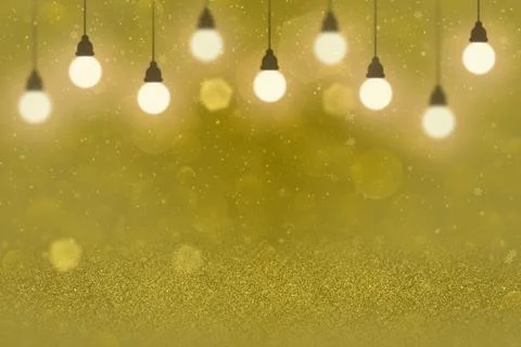 Yellow background lights with light bulbs, snow flakes bokeh Stock Illustration
