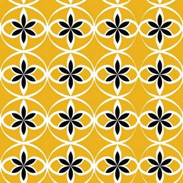 A yellow background with a pattern of flowers Stock Illustration