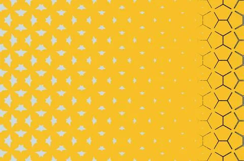 A yellow background with a pattern of stars and hexagons Illustrazione stock