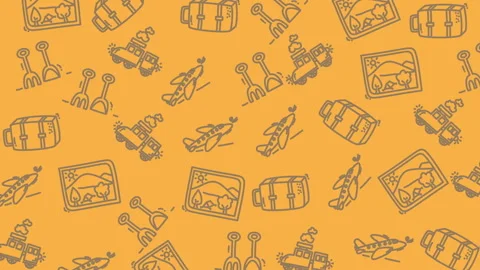 Yellow background with playful, hand-drawn illustrations 库存影片 332568055