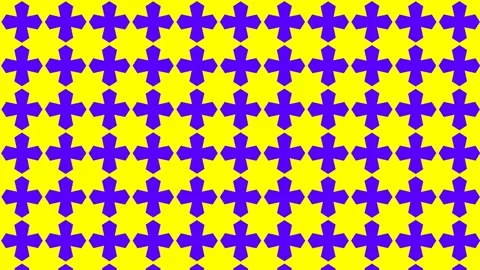 Yellow background with a repeating pattern of purple geometric shapes Stock Footage 339376540