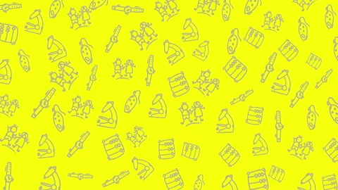 Yellow background with scientific icons in thin lines Video stock 335710879