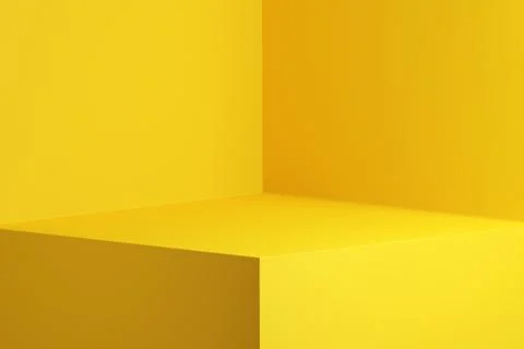Yellow background studio interior room. Minimalist product stage platform m.. 写真素材