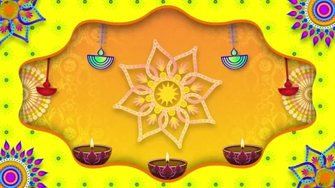 Yellow background with traditionally decorated and animated for diwali holi.. Stock Footage 289010442