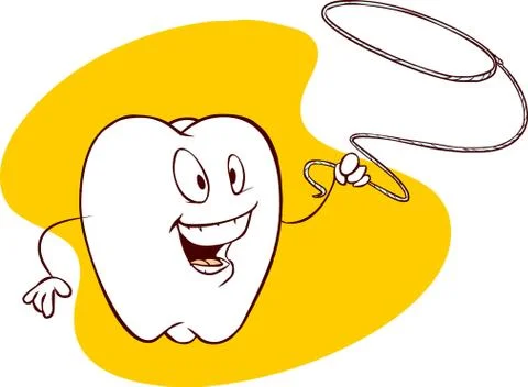 Yellow background vector illustration of a teeth and floss Stock Illustration