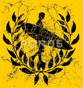 Yellow background wreath and surfer vector art Stock Illustration