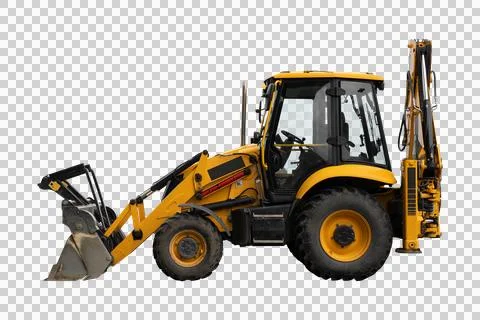 Yellow backhoe loader isolated on a transparent background 库存照片