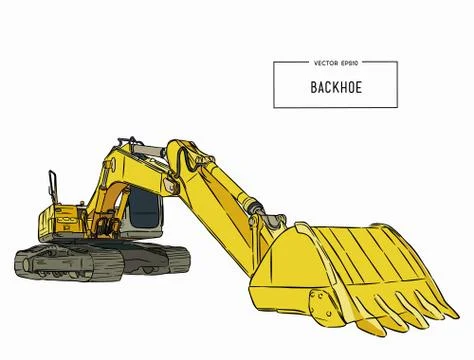 Yellow backhoe loader , sketch vector. Stock Illustration