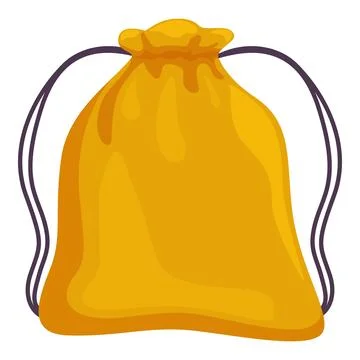 Yellow backpack with black strings for carrying personal items Stock Illustration