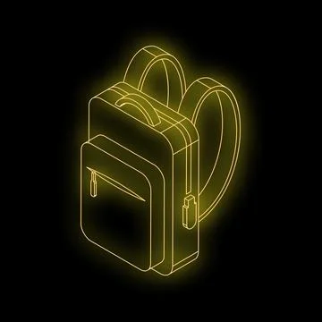 Yellow backpack glowing on black background symbolizing education and travel Stock Illustration