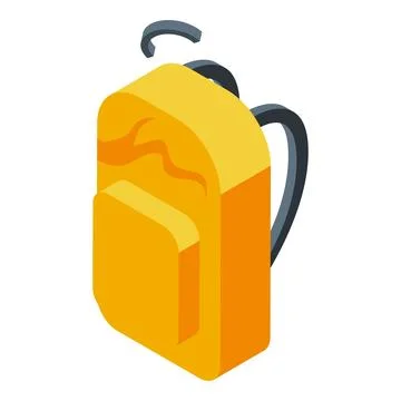 Yellow backpack isometric icon showing bag for hiking or camping Stock Illustration