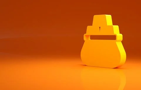 Yellow Bag of gold bars icon isolated on orange background. Sack with golden Illustrazione stock
