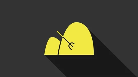 Yellow Bale of hay and rake icon isolated on grey background. 4K Video motion Video stock 147700329