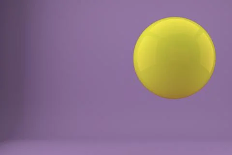 Yellow ball with reflection on a violet background, 3d rendered illustration Illustrazione stock