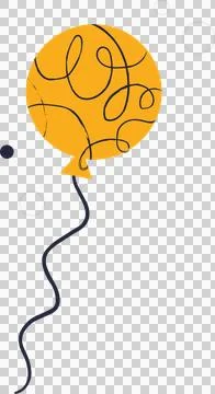 Yellow balloon is floating in flat on clear background featuring black squiggly Stock Illustration